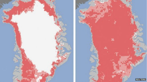 Гренландия. фото 1 - вид под снежным покровом; фото 2 - вид через 4 дня