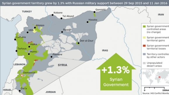 Карта роста контролируемой Асадом территории Сирии с 29 сентября по 11 января