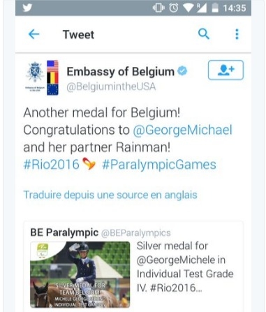 Посольство Бельгии в США поздравило Джорджа Майкла с победой на Паралимпиаде