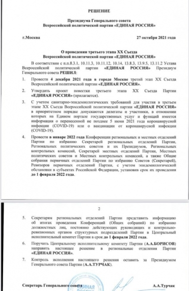 Решение Президиума Генсовета ВПП Единая Россия от 27 октября 2021 г.