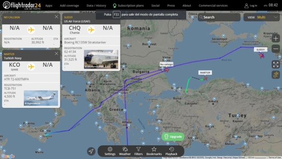 Турецкий самолёт разведчик замечен близ российских границ над Чёрным морем