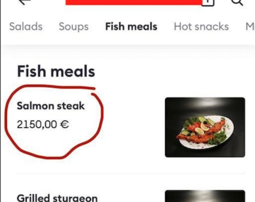 В латвийском ресторане стейк из лосося стоит 2000 евро